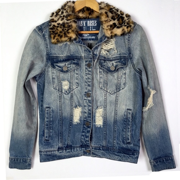 Guns N’ Roses Jackets & Blazers - Guns N' Roses Distressed Denim Jean Jacket Small
